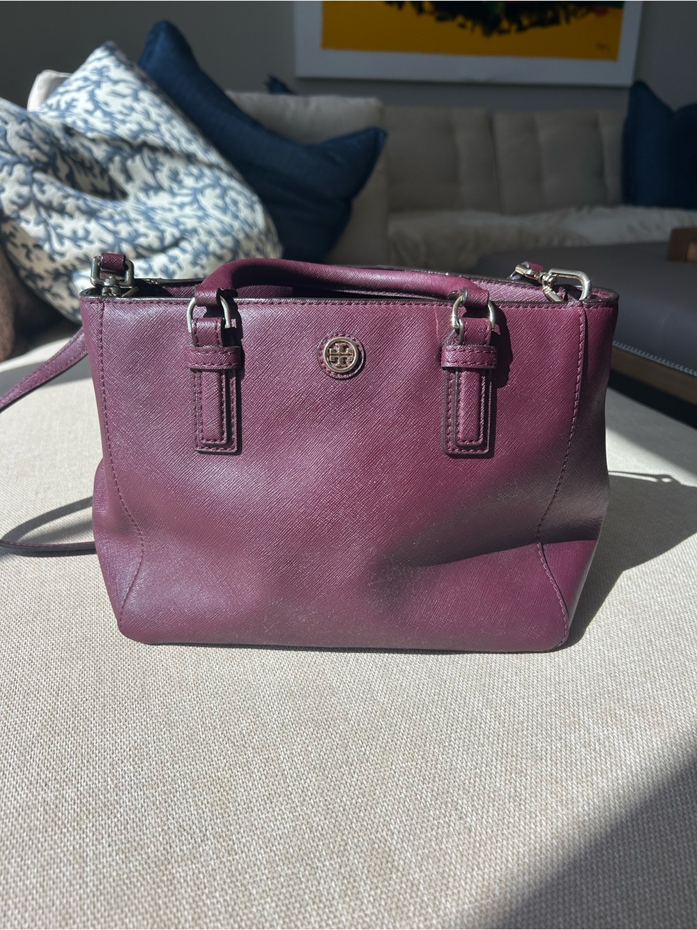 Tory Burch Plum Saffiano Small Satchel